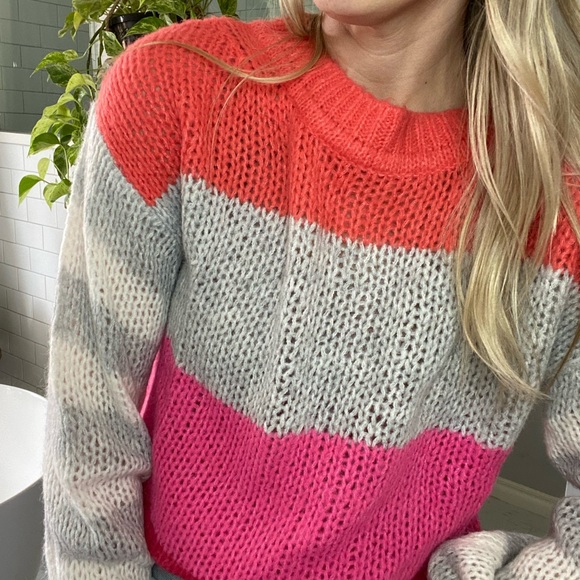 Gap oversize wide knit striped sweater - pink orange grey white - Picture 5 of 6